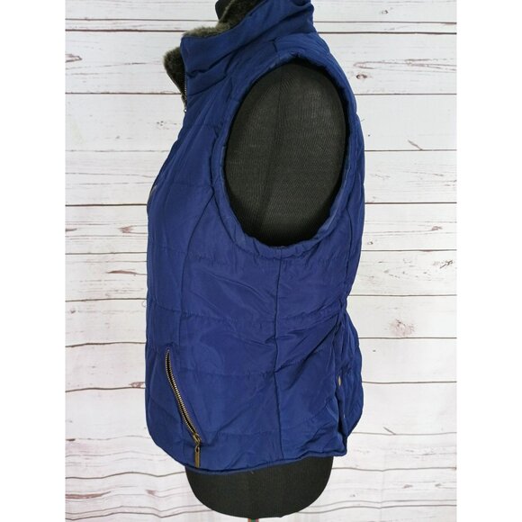 Copper Key Navy Blue Fur Collar Girl's Size Large Style CJ5089FXW1 Puffer Vest - Picture 4 of 9